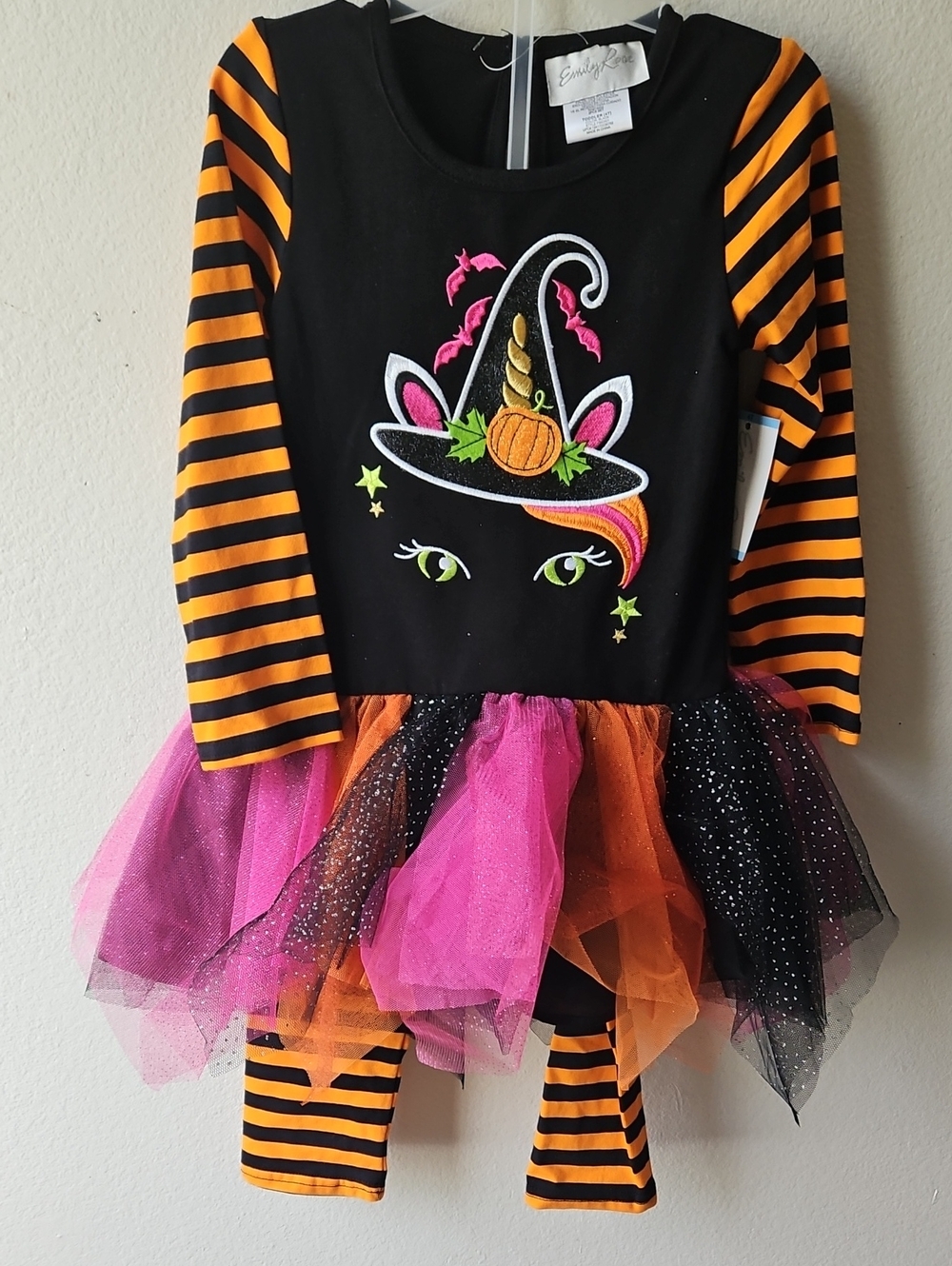 NWT Kids Black Orange Pink Halloween Unicorn Witch Costume 4T
